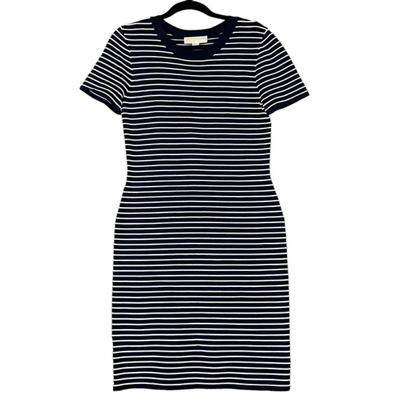 Michael Kors Ottoman Stripe Navy Bodycon Dress Women's Size Large - Picture 2 of 11